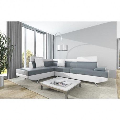 Scoop Canapé Dangle Gauche 4 Places Simili Gris Et Blanc Contemporain L 259 X P 182 Cm