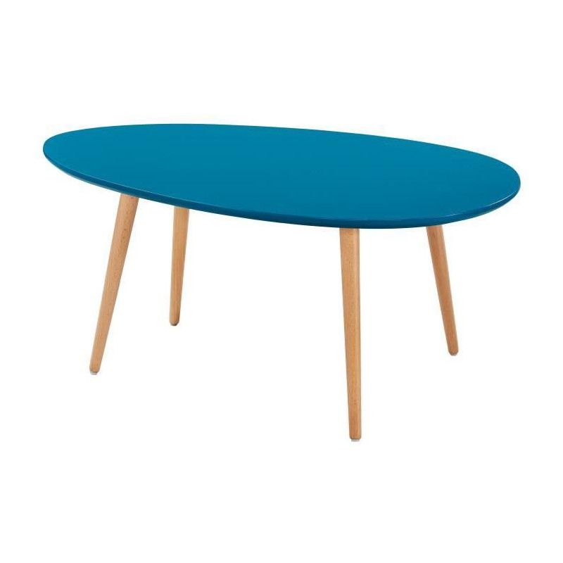 STONE Table basse ovale scandinave bleu paon laqué - L